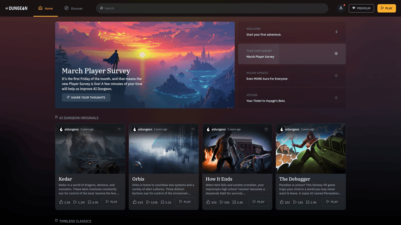 AI Dungeon as a Narrative and Storytelling tool screenshot