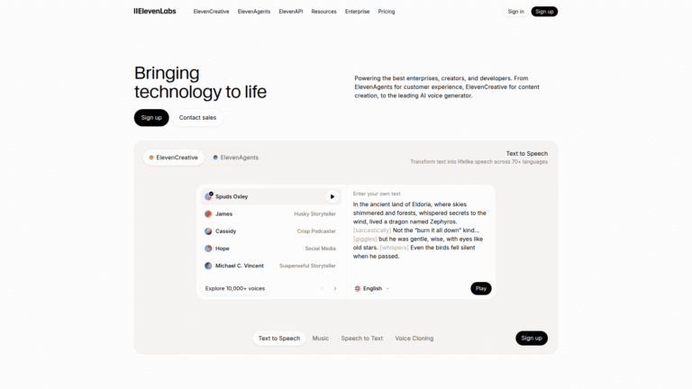 ElevenLabs as a Voice and Conversational tool screenshot