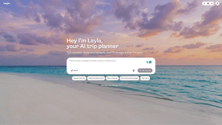 Layla AI as a Trip Planning and Booking tool screenshot