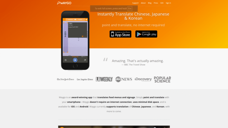 Waygo as a Travel Experience and Navigation tool screenshot