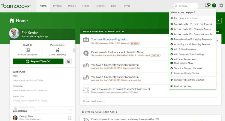 BambooHR as Employee Onboarding and Experience tool screenshot