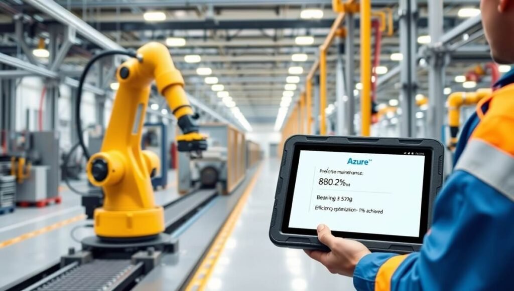 Microsoft Azure IoT connects, monitors, and manages industrial machines to provide real-time data, enabling predictive maintenance, optimizing operational efficiency, and enhancing overall smart factory performance.