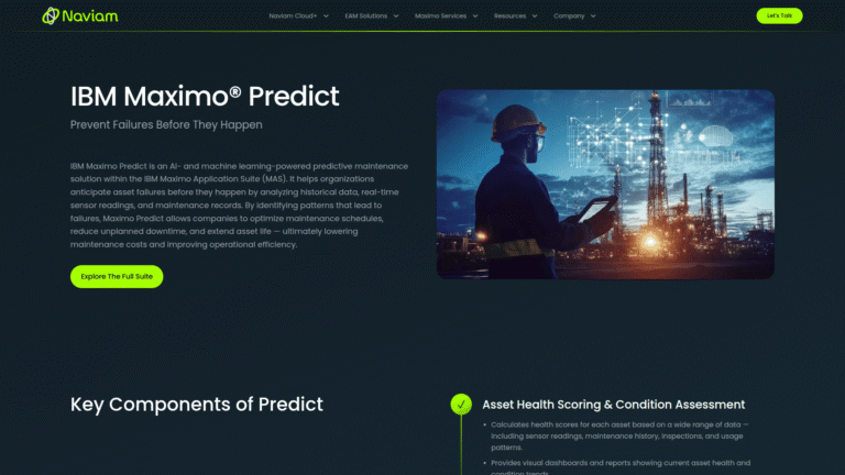 IBM Maximo Predict as a Predictive Maintenance tool screenshot