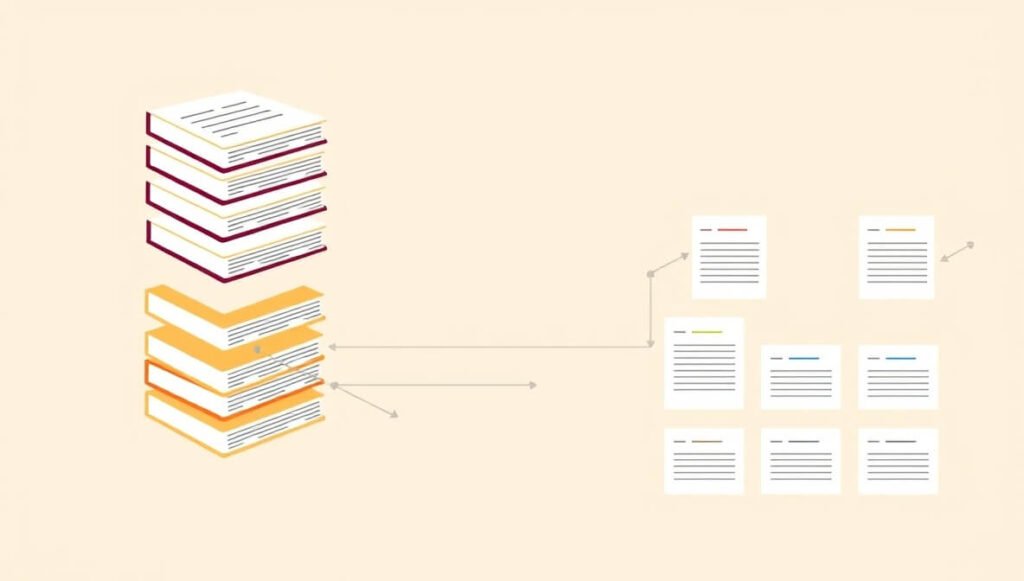 Scholarcy AI tool visually represents the process of taking complex academic articles and transforming them into concise summaries, making information easily digestible for learning and education.
