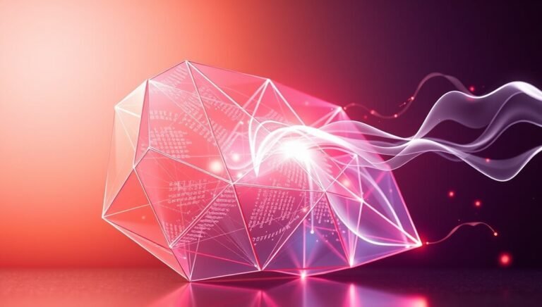 AI BI tools conceptually represented by light reshaping geometric data structures on a gradient background.