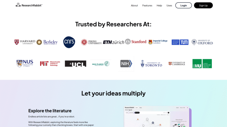 ResearchRabbit as a Research and Academic tool screenshot