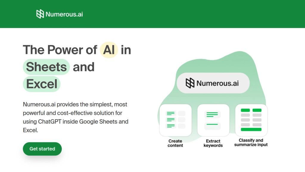 Numerous.ai among AI Excel tools