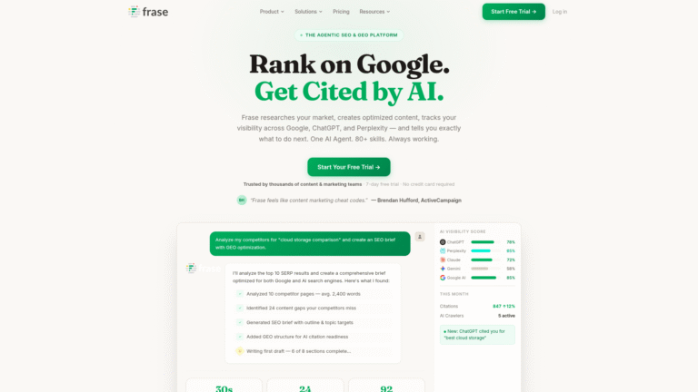 Frase as a Blog Posts and Article Generation tool screenshot