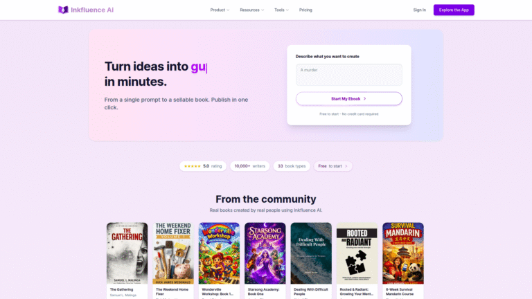 Inkfluence AI as an eBook Writing and Formatting tool screenshot