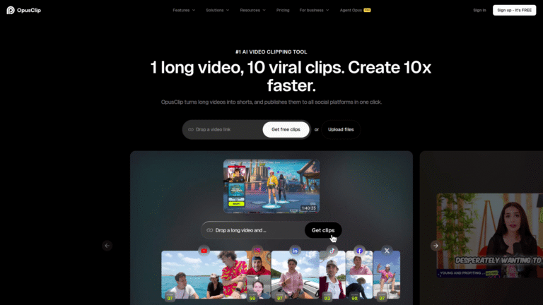 OpusClip as an AI Powered Video Editing tool screenshot