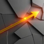 A golden arrow symbolizing AI ad copy generator success breaking through marketing barriers.
