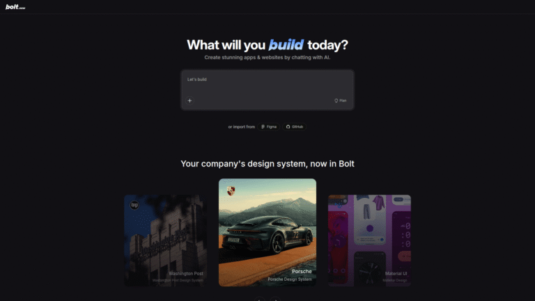 Bolt.new as a Component Generation tool screenshot