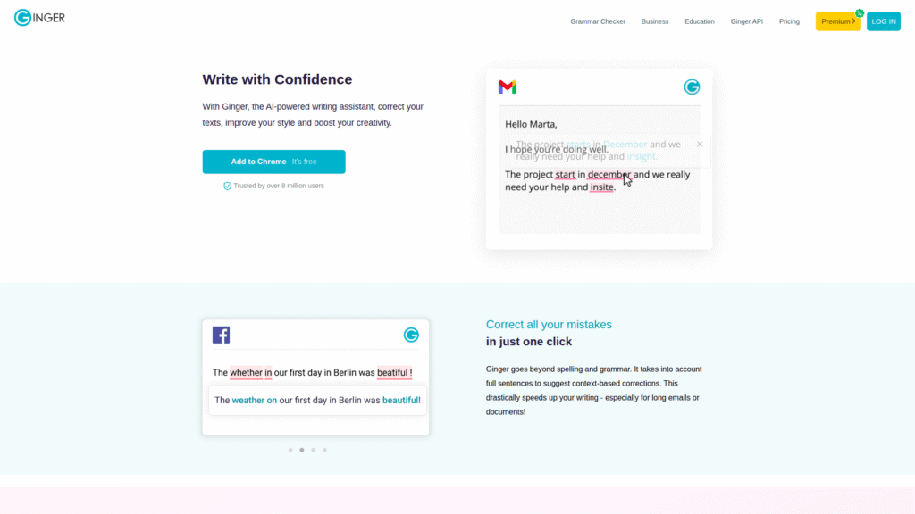 Ginger Software among AI grammar checker