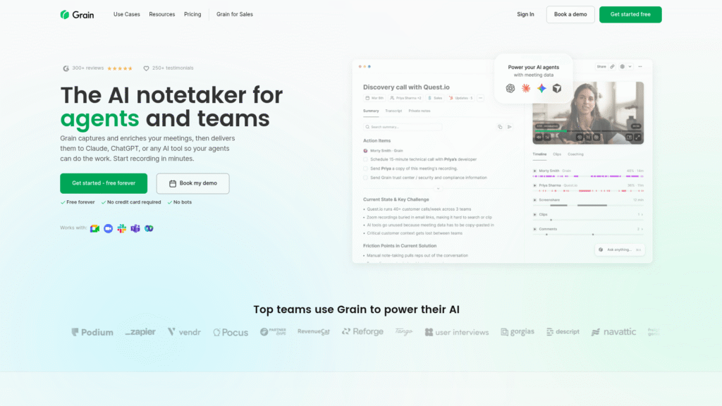 Grain among AI meeting summary tools