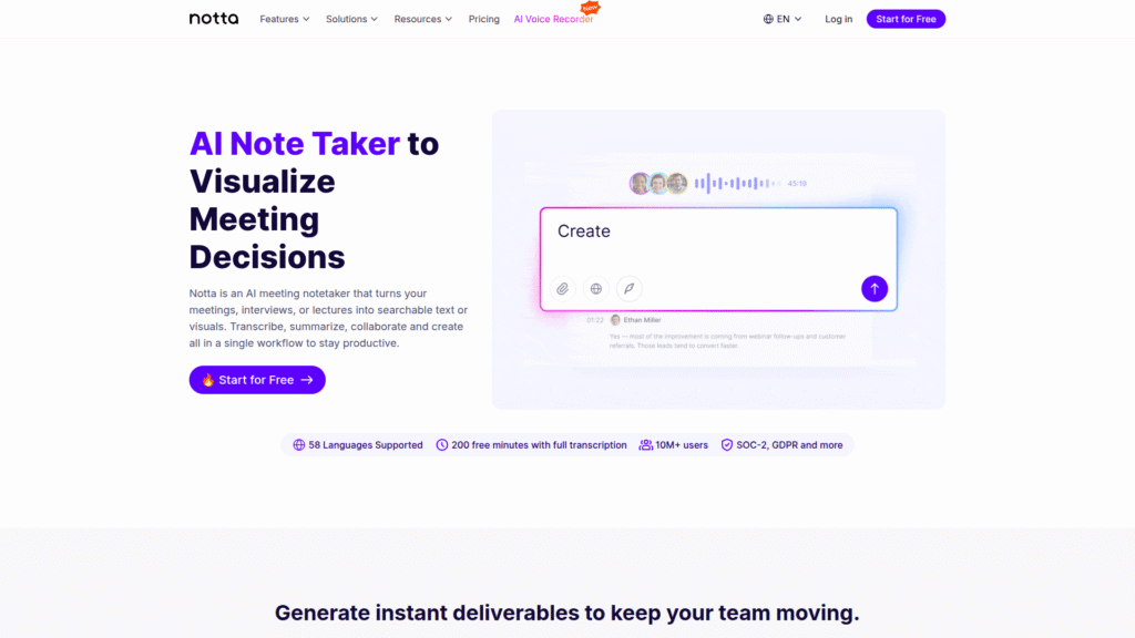 Notta among AI meeting summary tools