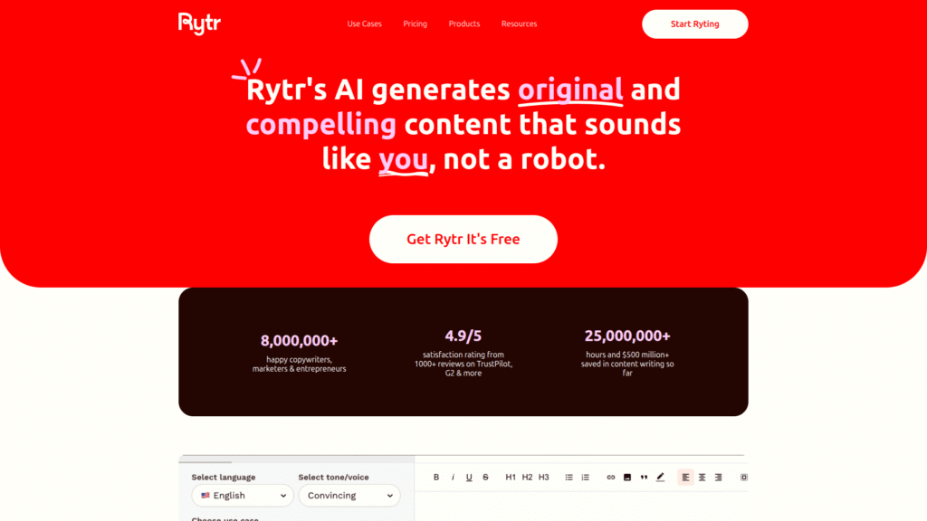 Rytr as an AI ad copy generator