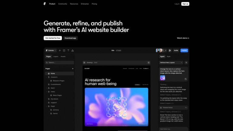 Framer AI as a Landing Page Generation tool screenshot