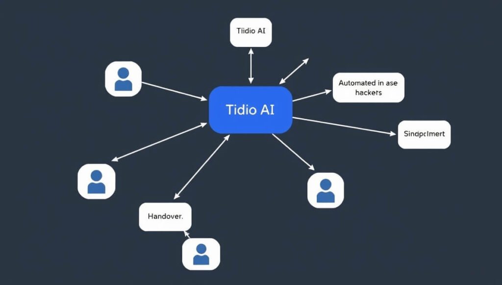 Tidio provides AI-powered customer service by automating responses to customer inquiries and facilitating seamless handoffs to human agents for complex issues.