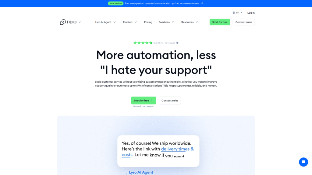 Tidio among AI customer service chatbots