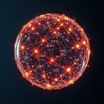 Abstract representation of AI customer service chatbots resolving inquiries with luminous data streams.