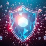 Abstract 3D illustration of a digital shield symbolizing powerful spam detection tools, with contrasting colors and light effects.