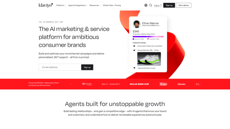 Klaviyo as a Marketing Automation and Personalization tool screenshot