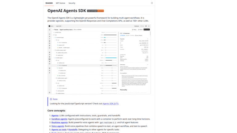 OpenAI Agents SDK as an Agent Development tool screenshot