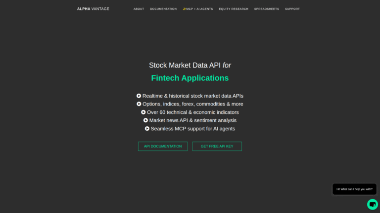 Alpha Vantage as a Data Feeds and Market Integration tool screenshot