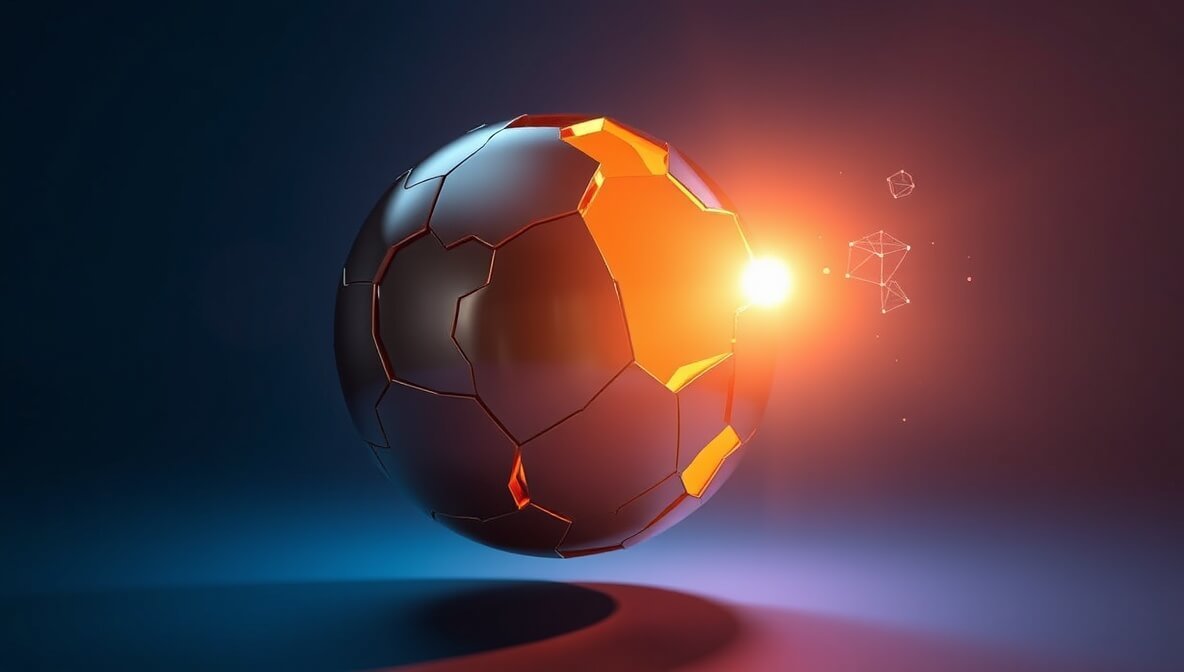 A polished sphere representing AI auto reply tools, fragmented yet glowing with internal light, surrounded by orbiting data fragments.