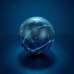 Abstract 3D render of fragmented metallic sphere with glowing cyan neural pathways, representing powerful facial recognition software.