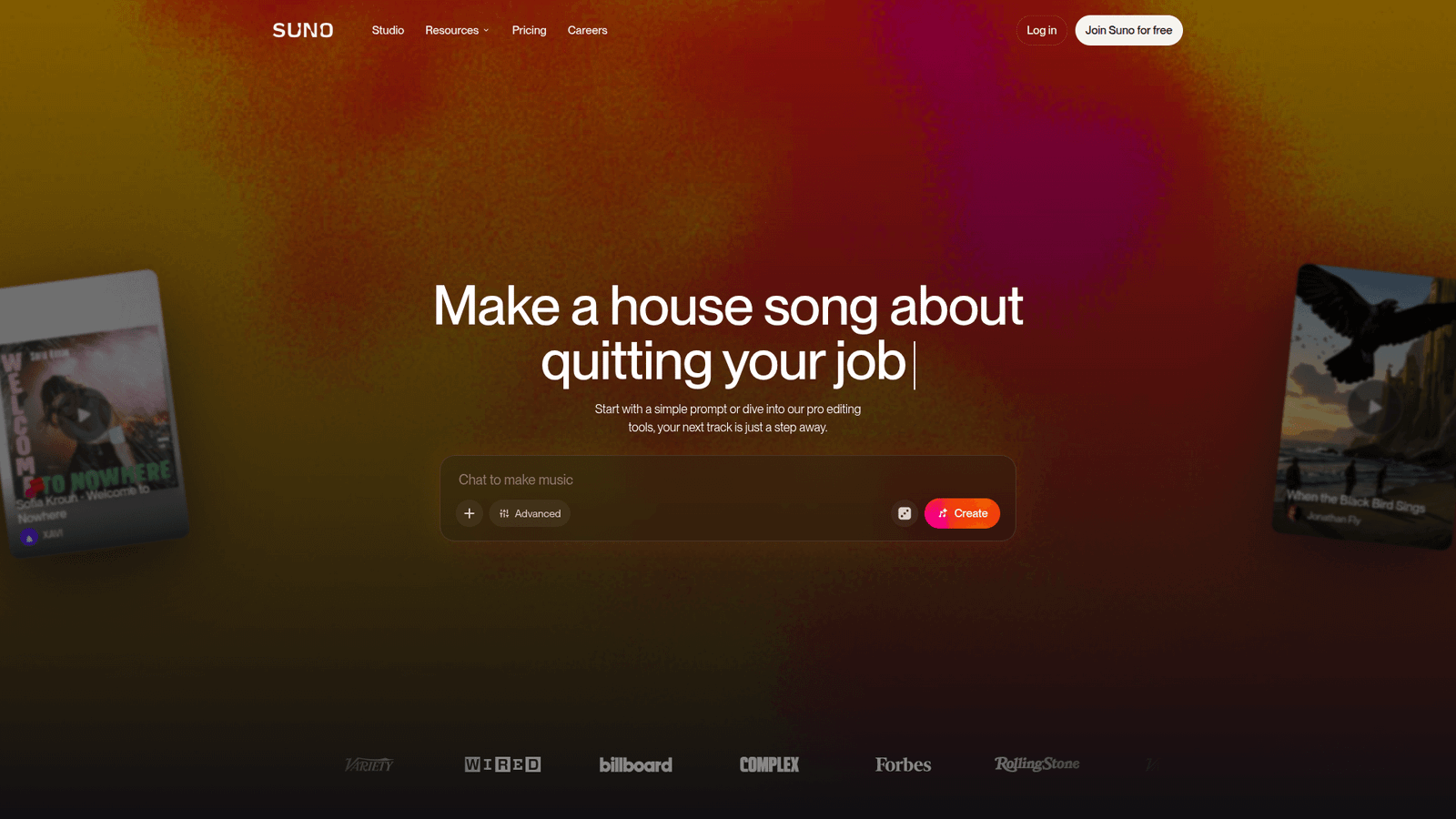 Suno as a Game Audio and Music Generation tool screenshot